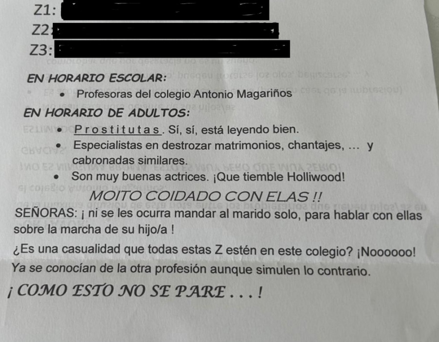 Acoso en el CEIP Magariños de Cambados: Envían anónimos acusando a cuatro maestras de ser "prostitutas"