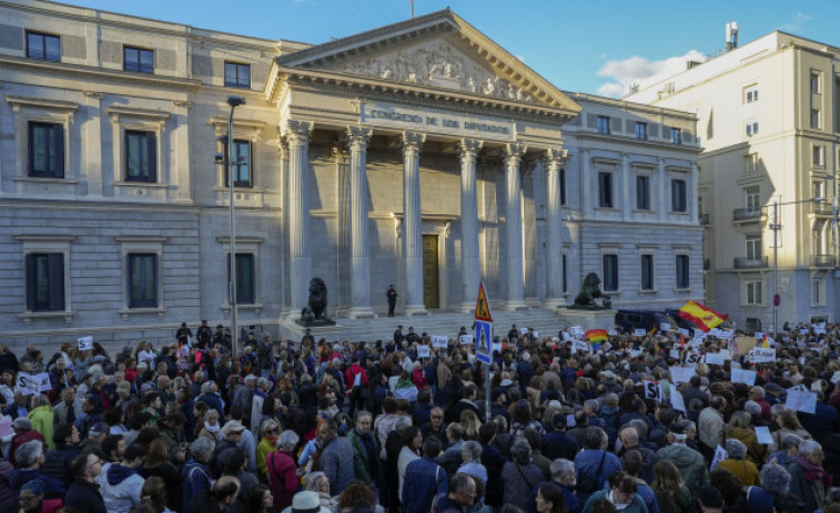 Cinco mil personas se manifiestan frente al Congreso en apoyo a Pedro Sánchez