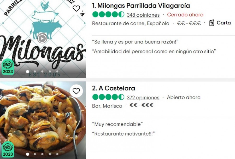 Los cinco restaurantes top de Vilagarcía de Arousa según TripAdvisor