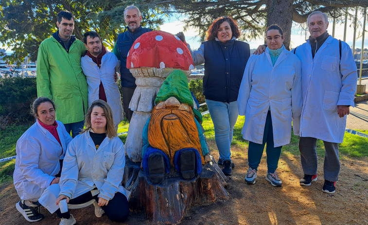 El tahumi con seta creado por SonAgasallo con un tocón de un árbol y pintado por usuarios del CAD ya preside el parque de O Castelo