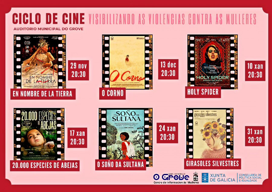 El viernes comienza el ciclo de cine “Visibilizando as violencias contra as Mulleres” en el auditorio de O Grove