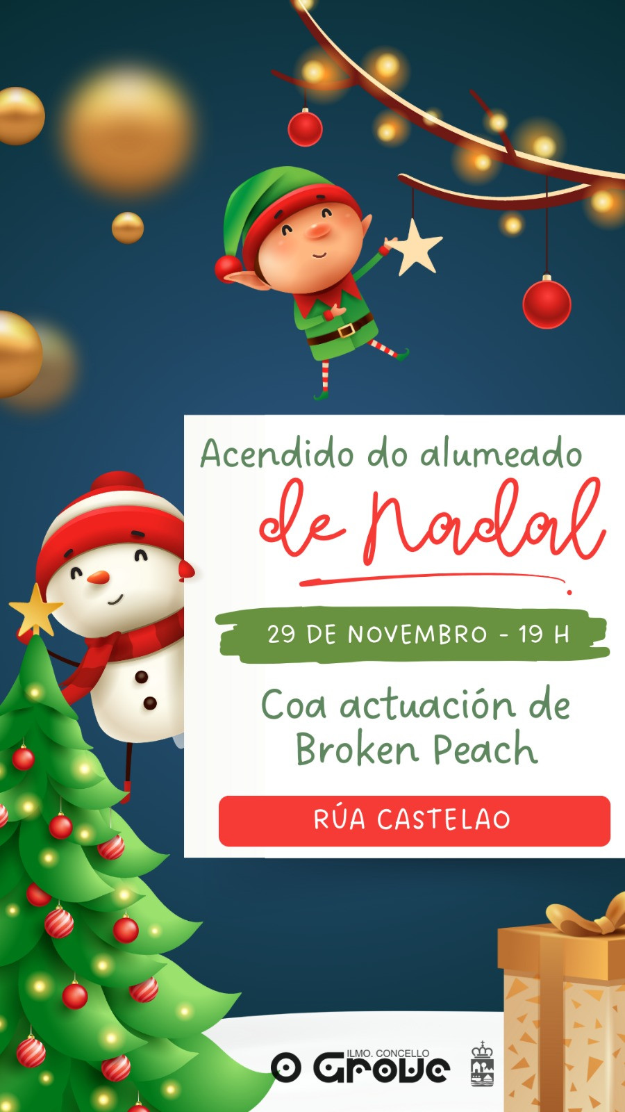 O Grove da el pistoletazo de salida a la Navidad con el encendido de luces en viernes en la rúa Castelao