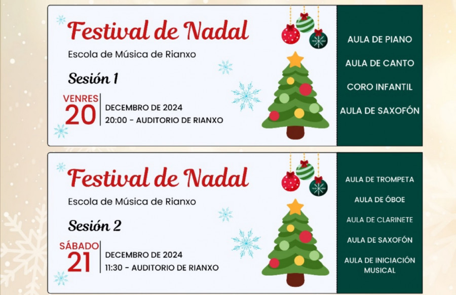 La Escola de Música de Rianxo celebrará su Festival de Nadal del 20 al 22 de este mes en el auditorio