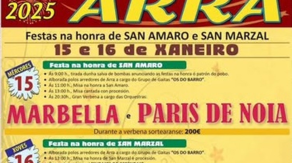 Arra comienza sus festejos el miércoles con la música de Marbella y Paris de Noia